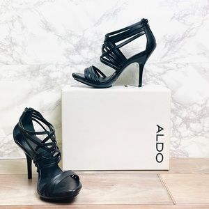 Aldo Black Strappy Zip Up Sexy Heels. EU Size 40
